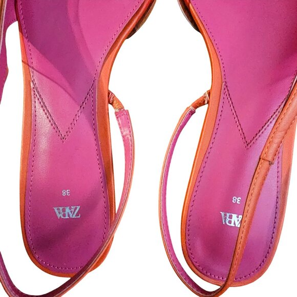 Zara Orange & Pink Pointed Toe Womens Slingback Flats Size 38 - Picture 6 of 8